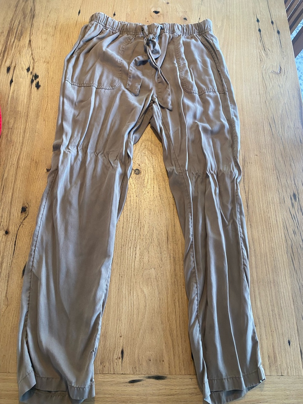 Cynthia Rowley Women's Taupe Drawstring Linen Relaxed Pants Large